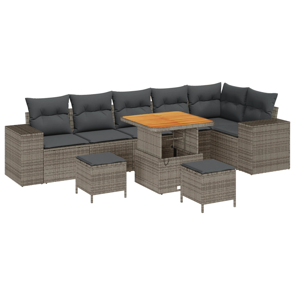 Set di SofÃ  da Giardino  9 Pezzi con Cuscini Grigio Polyrattan Acacia