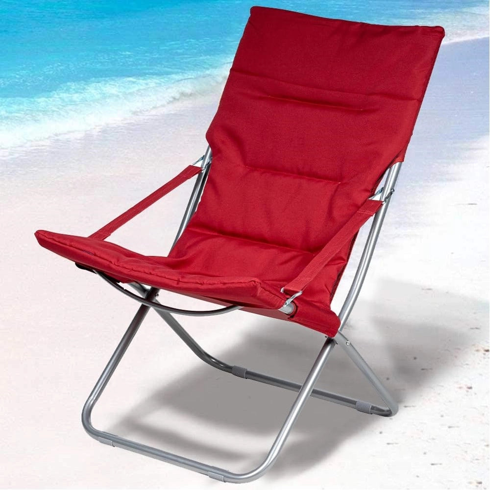 Trade Shop - Spiaggina Sedia Canapone In Acciaio Tessuto Imbottito Pieghevole Relax Rosso 3994182 -