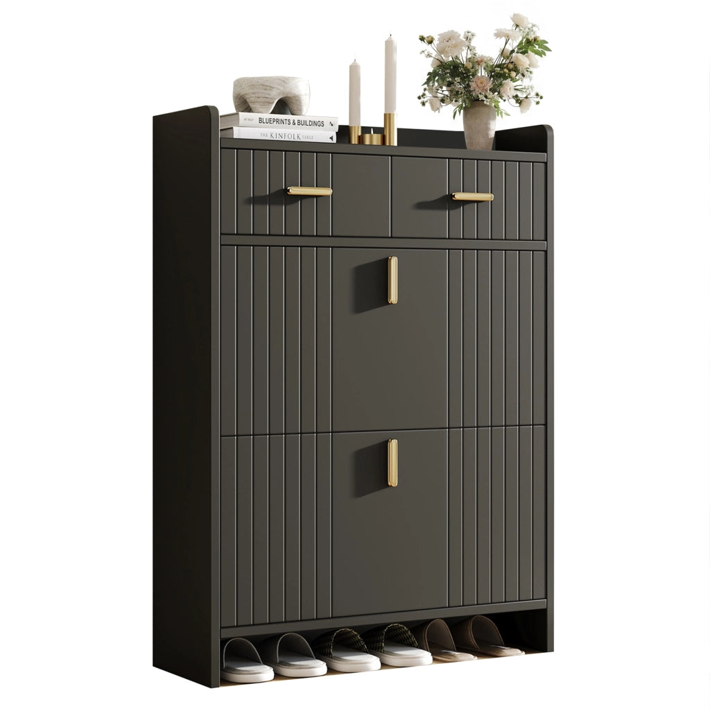 Scarpiera a ribalta 75x24x108，5 cm nera， ingresso， 2 cassetti