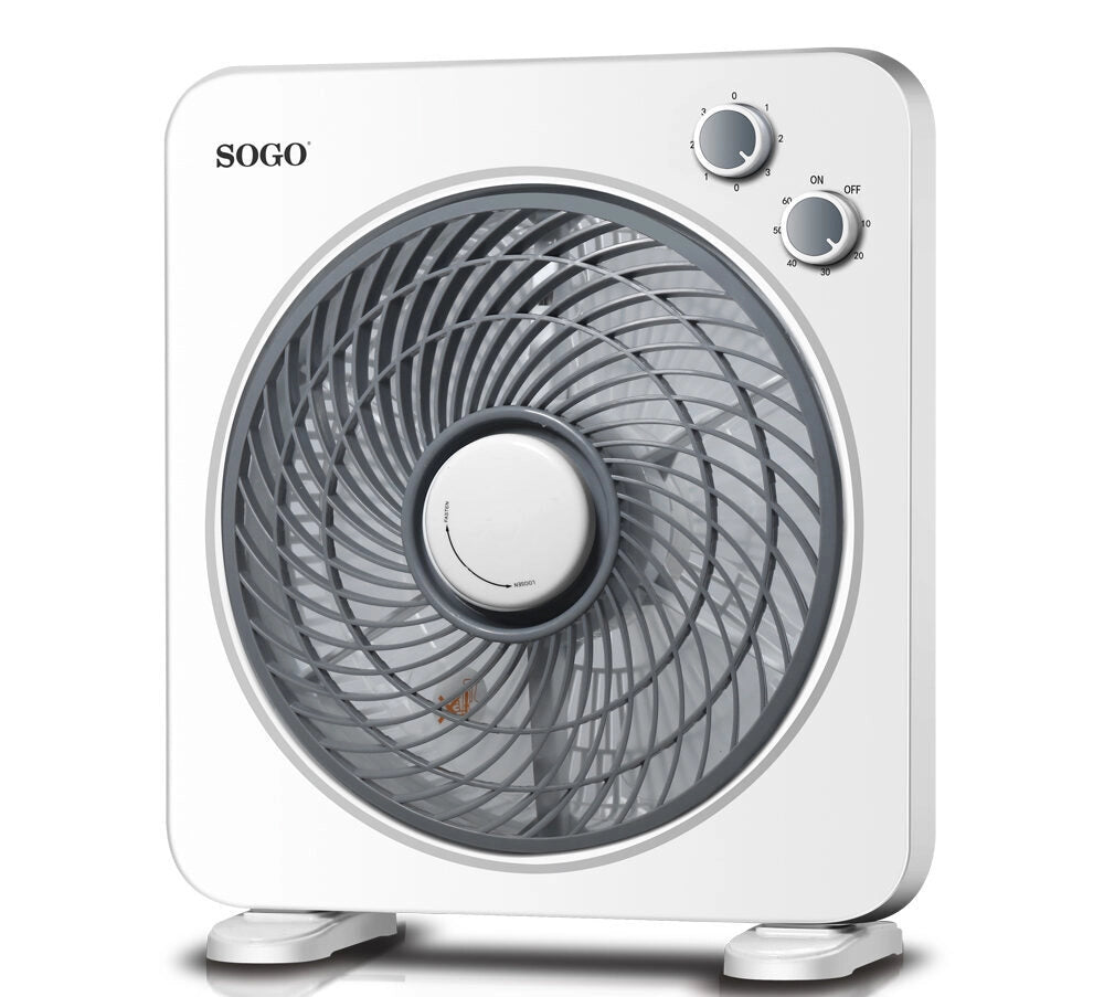 Ventilatore box da tavolo 25cm, 5 pale, 3 velocità, timer 1 ora, griglia orientabile multidirezionale 45W - SOGO