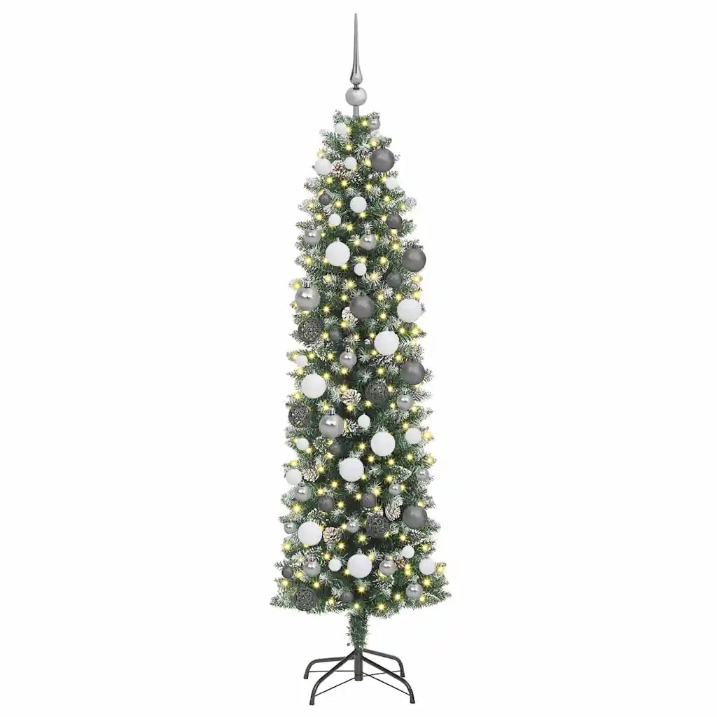 Albero di Natale Artificiale Sottile Verde e Bianco 180 cm 3395292