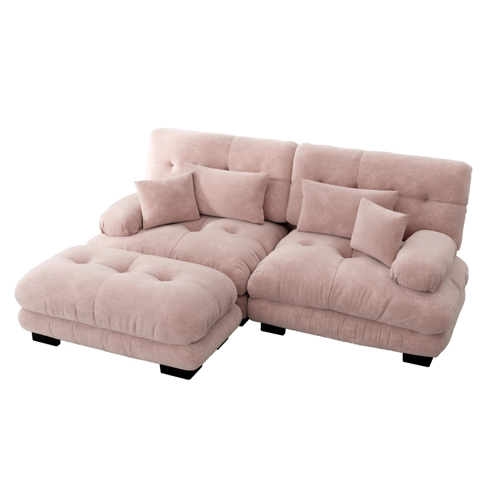 Divano modulare con ottomani mobili in ciniglia rosa