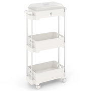 Carrello portaoggetti a 3 ripiani 46 x 21 x 82 cm coperchio trasparente design multifunzionale lega di alluminio bianco 20_0011360
