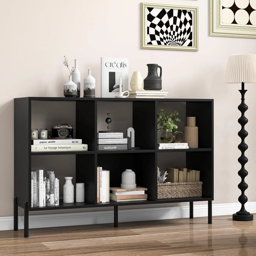 Libreria, scaffale a 6 scomparti, orizzontale, per soggiorno, camera da letto e ufficio, 120 x 35 x 79,5 cm (nero)