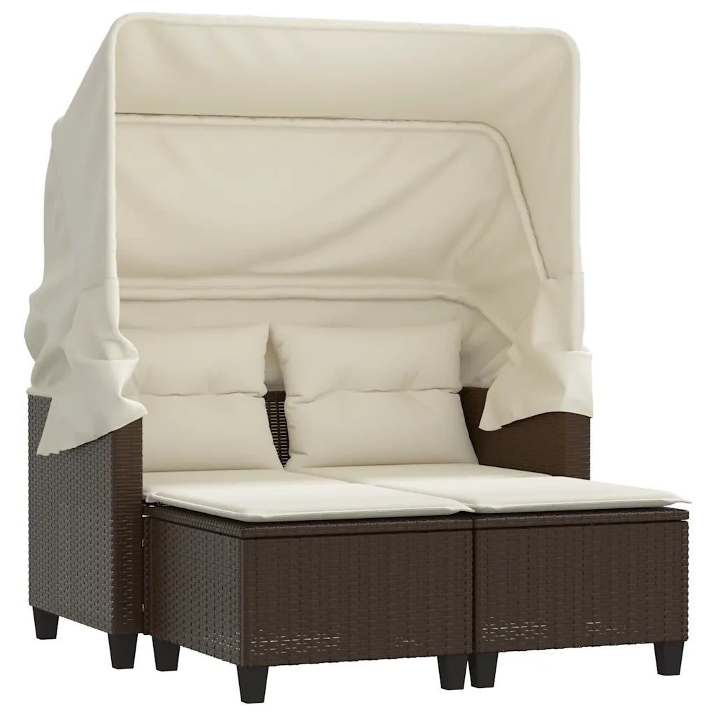 Divano Giardino 2 Posti-Sofa da Giardino-Divanetto da esterno Baldacchino Sgabelli Marrone Polyrattan