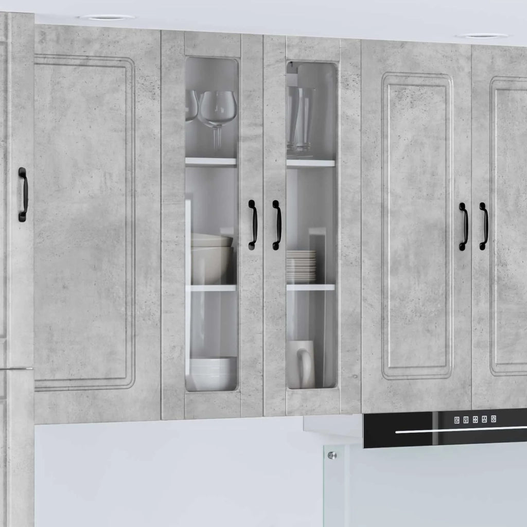 Pensile da cucina | Mobile in vetro da parete PORTO Grigio cemento 60 x 31 x 100 cm