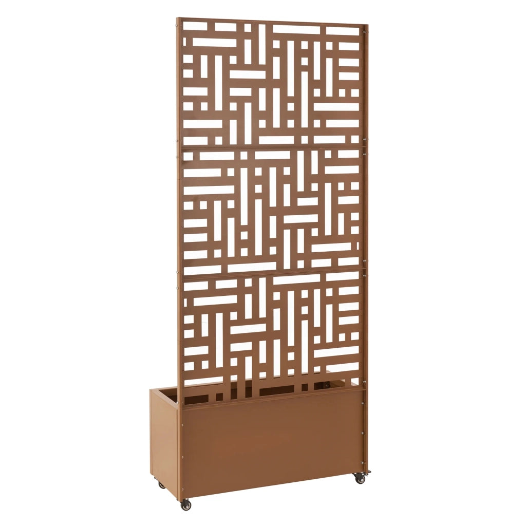 Fioriera/vaso in acciaio zincato con schermo per la privacy 190 x 82 x 38 cm marrone 03_0009498