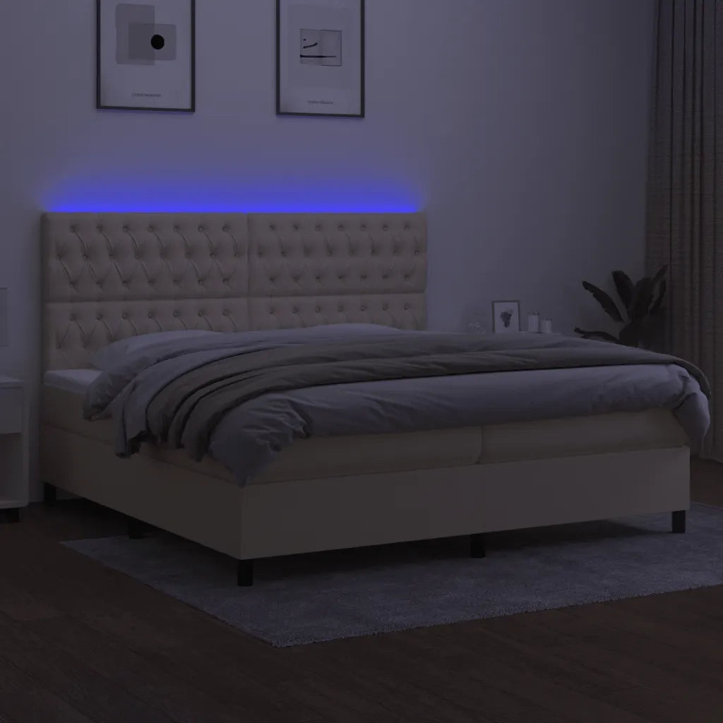 Letto a Molle Materasso e LED bianco 200x200cm in Tessuto 3135146
