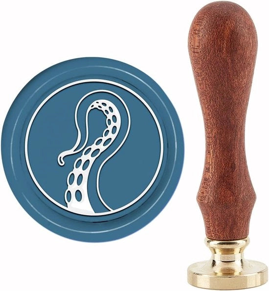 Segnale con tampone a forma di tentacolo 30 mm con testa di tampone in ottone e manico di legno per inviti - confezione regalo - creativo - artigianale