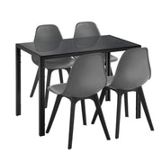 Set tavolo da pranzo e 4 sedie. Tavolo da pranzo con 4 sedie metallo legno plastica vetro nero e grigio 105 cm x 60 cm x 75 cm 03_0006941