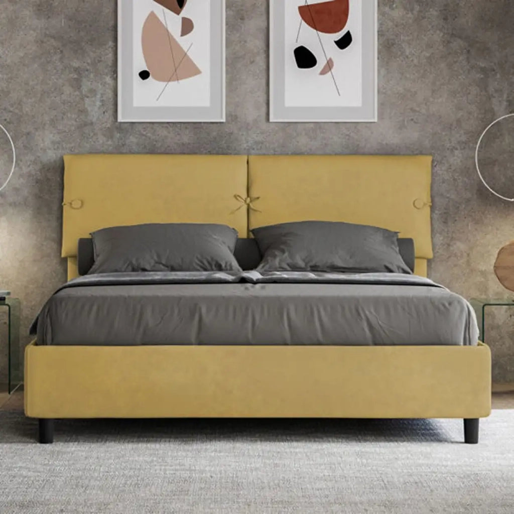 Letto matrimoniale con rete imbottito 160x200 microfibra ocra Sleeper
