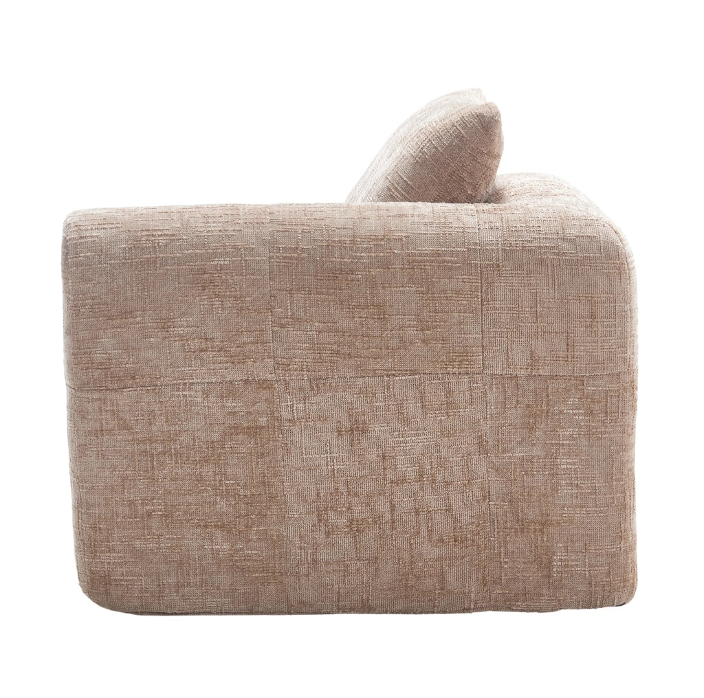 Chaise longue imbottita in chenille color khaki; 158 x 90 x 60 cm; con tasche laterali e cuscino