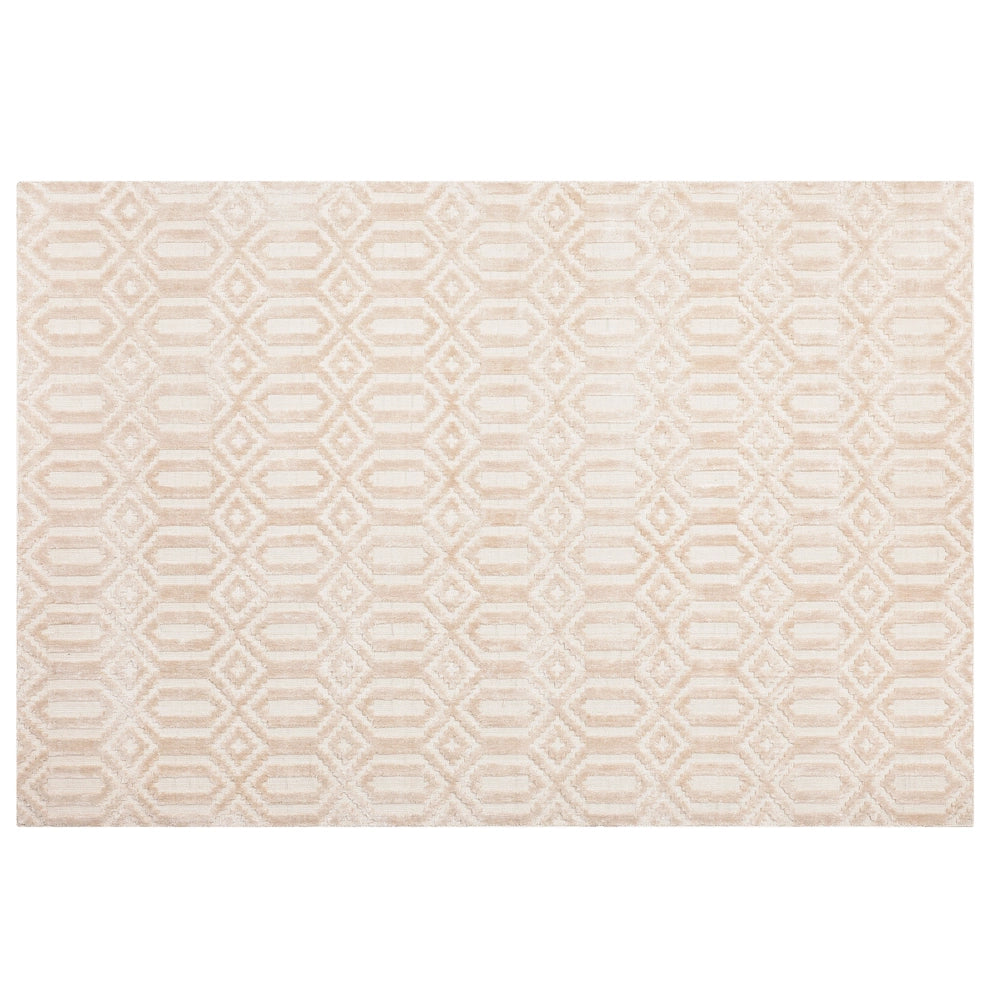 Tappeto Beige Viscosa 140 x 200 cm Motivo Geometrico Tessuto a Mano Flatweave