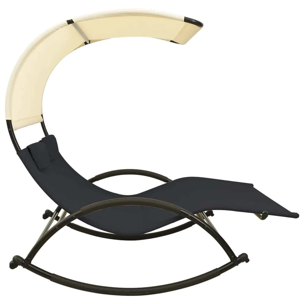 Lettino prendisole sedia a sdraio lettino prendisole letto da giardino mobili da giardino mobili da esterno doppi con baldacchino in textilene nero e crema 02_0012723