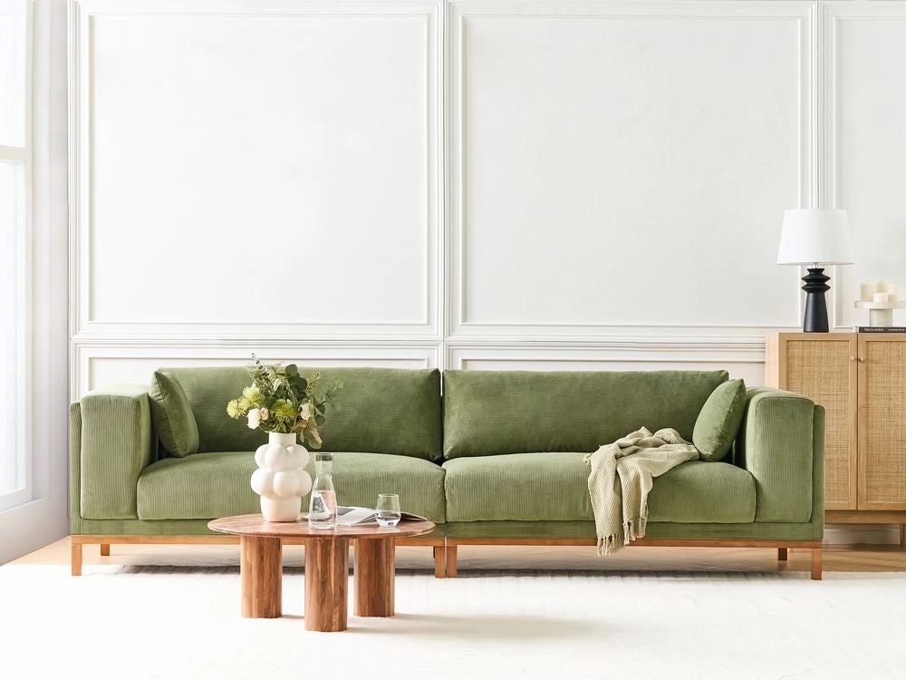Divano moderno in tessuto di corda verde 4 posti con gambe in legno stile moderno