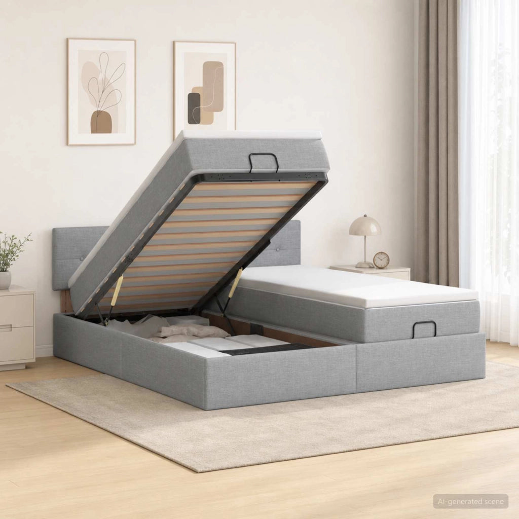 Letto Ottomano con Materasso e LED Grigio Chiaro 200 x 200 cm 3457280