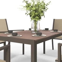Set da Giardino 7 Pezzi in Plastica con 6 Sedie Impilabili e Tavolo Rettangolare, Kaki e Marrone