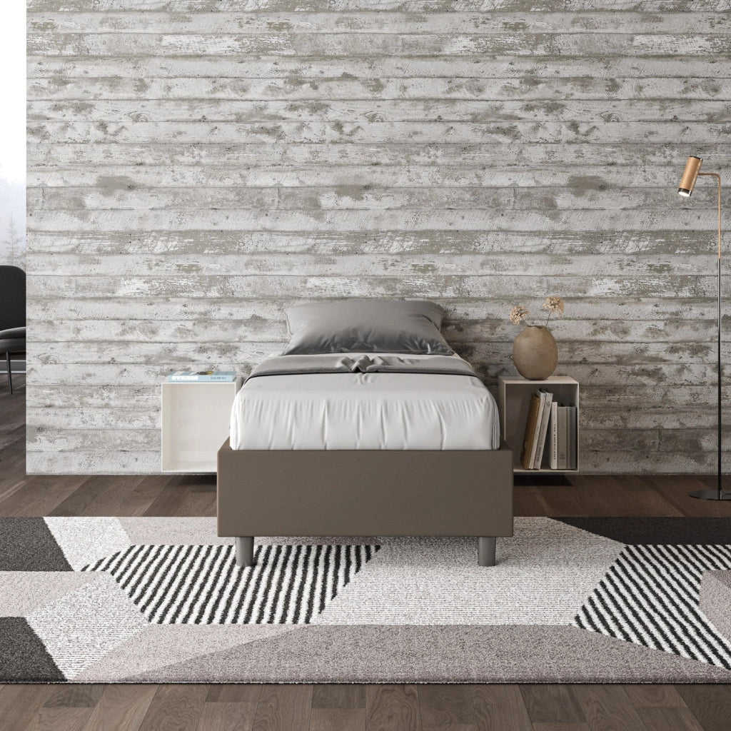 Letto Singolo Sommier 80x190 cm con Rete e Contenitore Azelia Cappuccino
