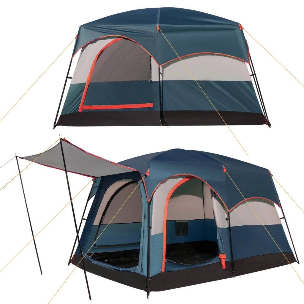 Tenda da campeggio a 6 posti con divisorio telo antipioggia borsa-Tenda a doppio strato impermeabile 323x211x189cm Blu