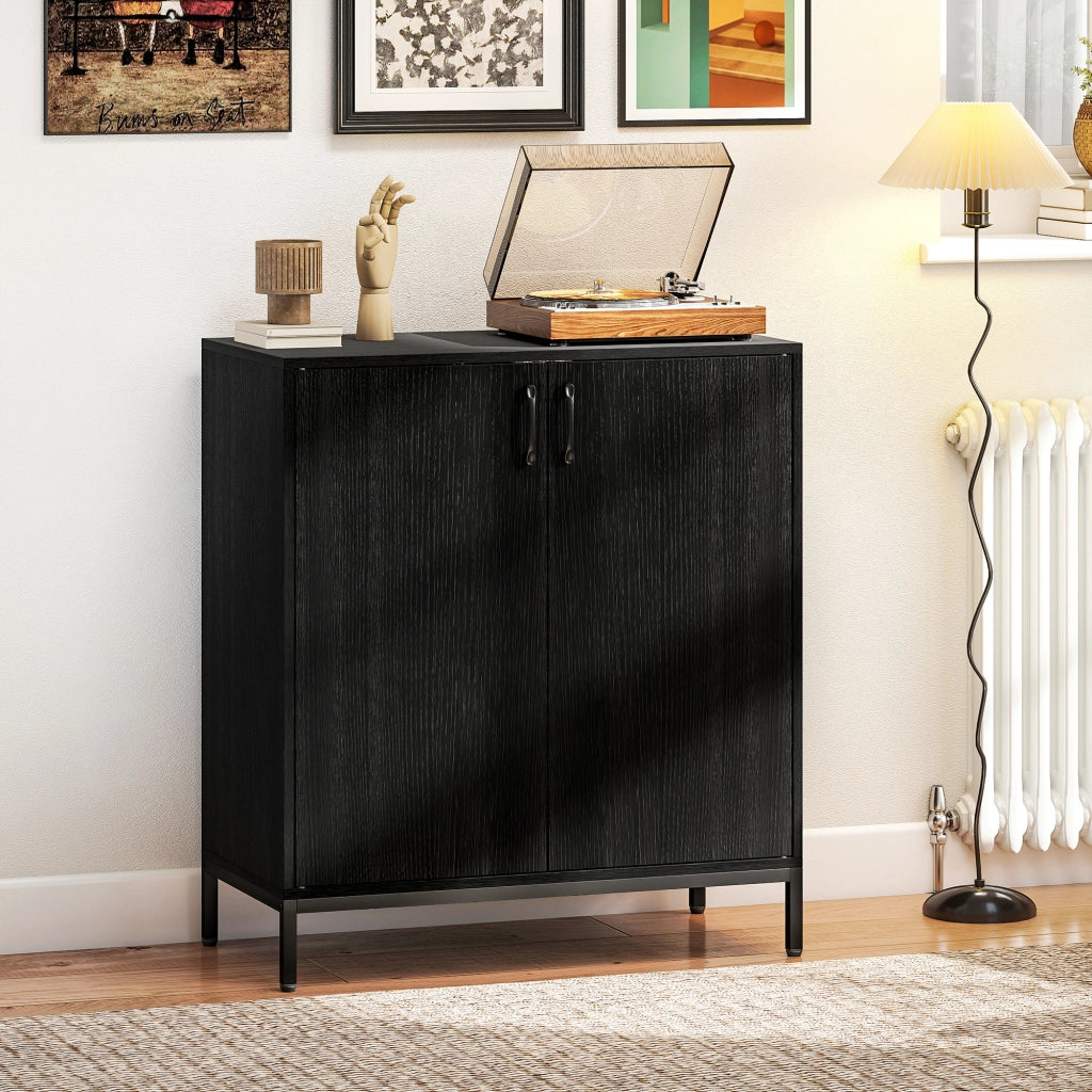 Mobile Soggiorno Moderno con 2 Ante e Ripiano Ajustabile ¨C Zephmum ¨C Nero 80x40x90 cm