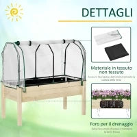 Letto per Orto in Cassetta con Serra da Giardino, Portapiante da Esterno in Legno e PE per Fiori e Verdure, 121x55x117cm
