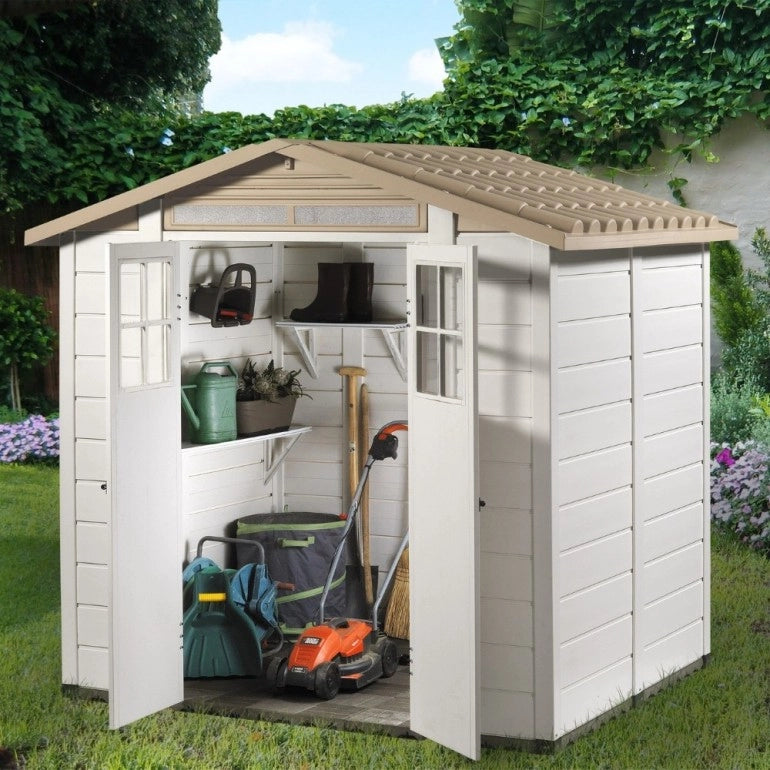 Casetta da Giardino in Resina Tuscany Evo 200 con Pavimentazione inclusa, colore Beige, 181x220x216h cm