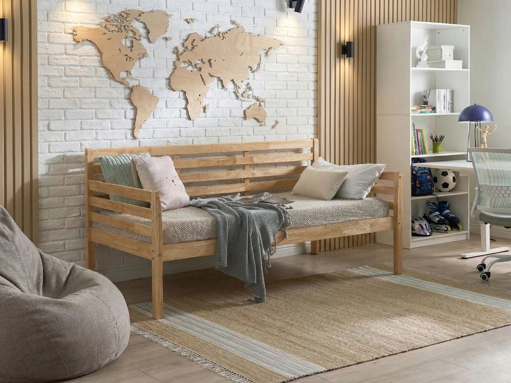 Divano letto in legno di gomma naturale singolo 90 x 200 cm con rete a doghe in stile moderno