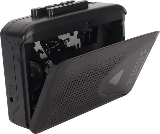 Cassettespeler portatile, radio FM-AM retro walkman con altoparlante e ingresso auricolare, convertitore cassetta in MP3, registratore di cassette per viaggi, sport (nero)