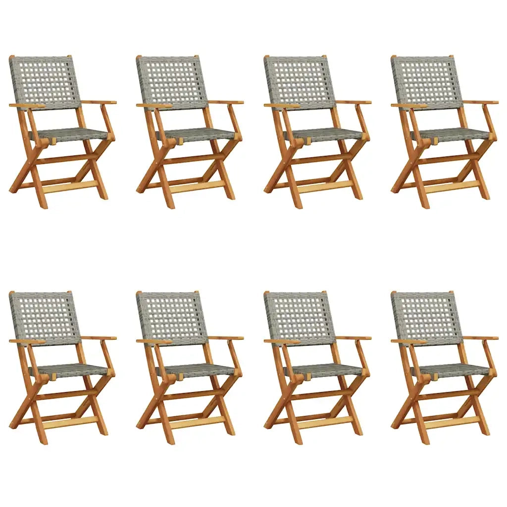 Sedie Giardino Pieghevoli 8pz Grigie Polyrattan Legno Massello 3214561