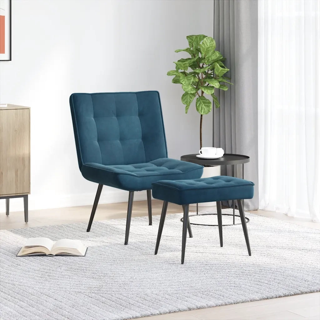 Divano Sedia-Poltrona Relax con Poggiapiedi Blu in Velluto 232368