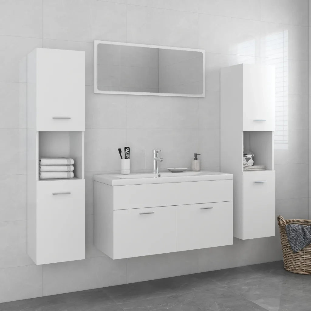 Set Mobili da Bagno Bianco in Legno Multistrato 3071243