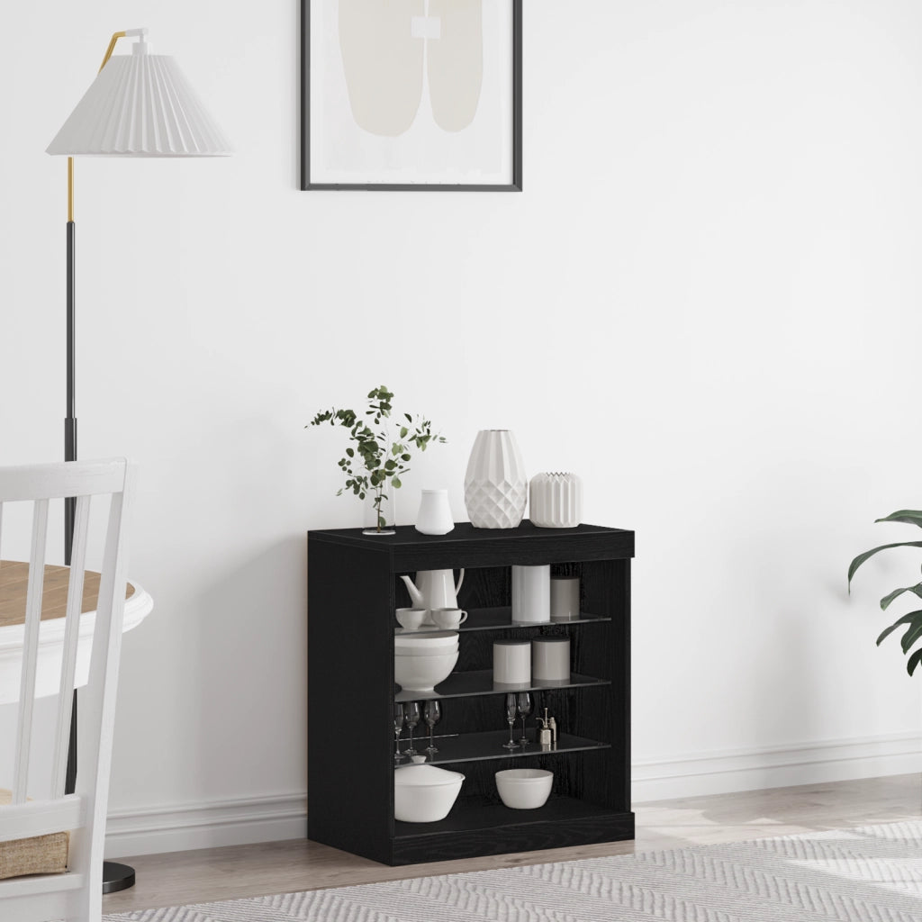 Sideboard con luci LED in rovere nero 60,5x37x67 cm