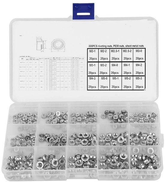 Kit di Assortimento per Beviti Metallici - 300 pezzi - Rivettini con Inserzione - Beviti a Pressione - Alta Qualità - Viti a Rivetto
