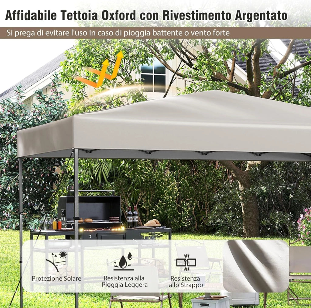 Gazebo Pieghevole Impermeabile, Gazebo Esterno Resistente con Acciaio Regolabile, Borsa Portatile, 9 Picchetti e 4 Corde Antivento, per Giardino, Feste e Barbecue (Beige, 3,65 x 2,25 m)