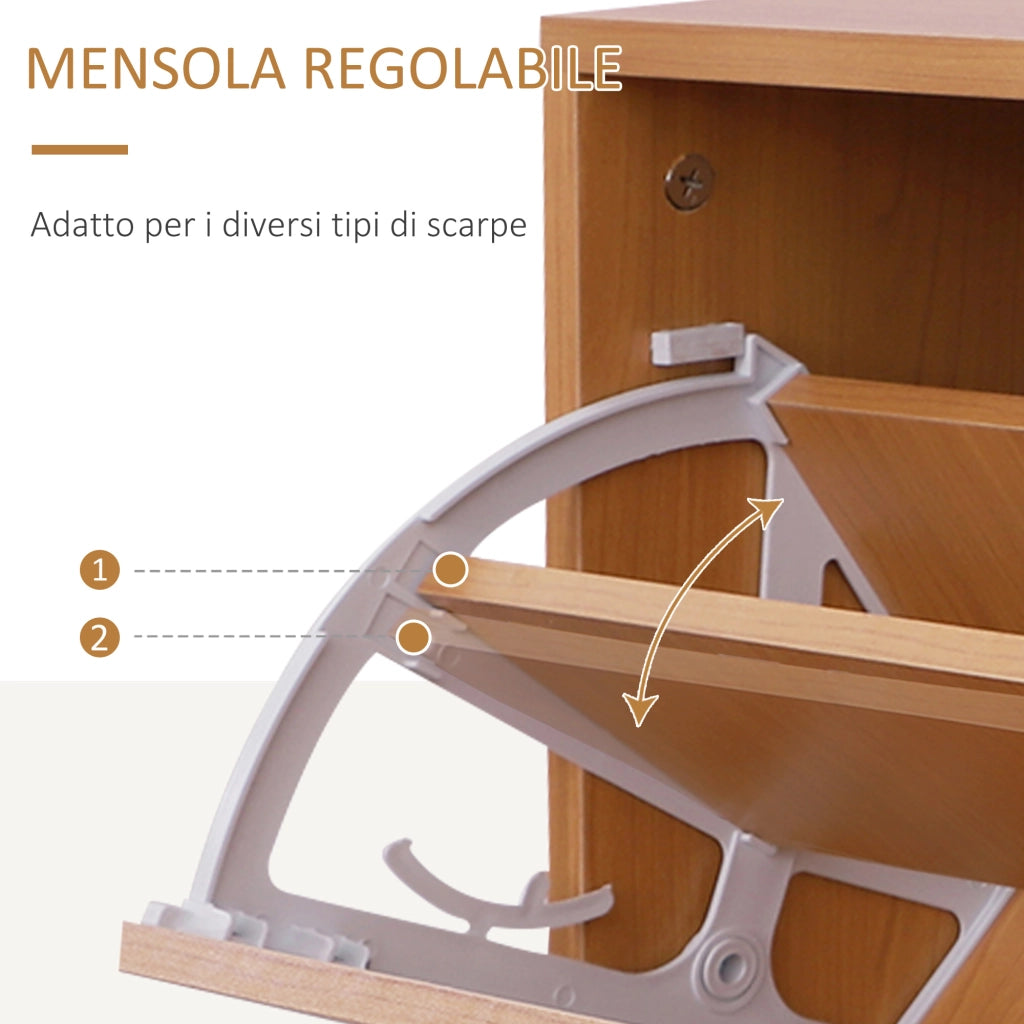 EasyComfort Set Mobili Ingresso Moderno con Scarpiera e Specchio, Appendiabiti da Ingresso con 6 Ganci, 2 Ripiani Regolabili e Cassetti in Legno per Corridoio, 90x24x166 cm, Legno