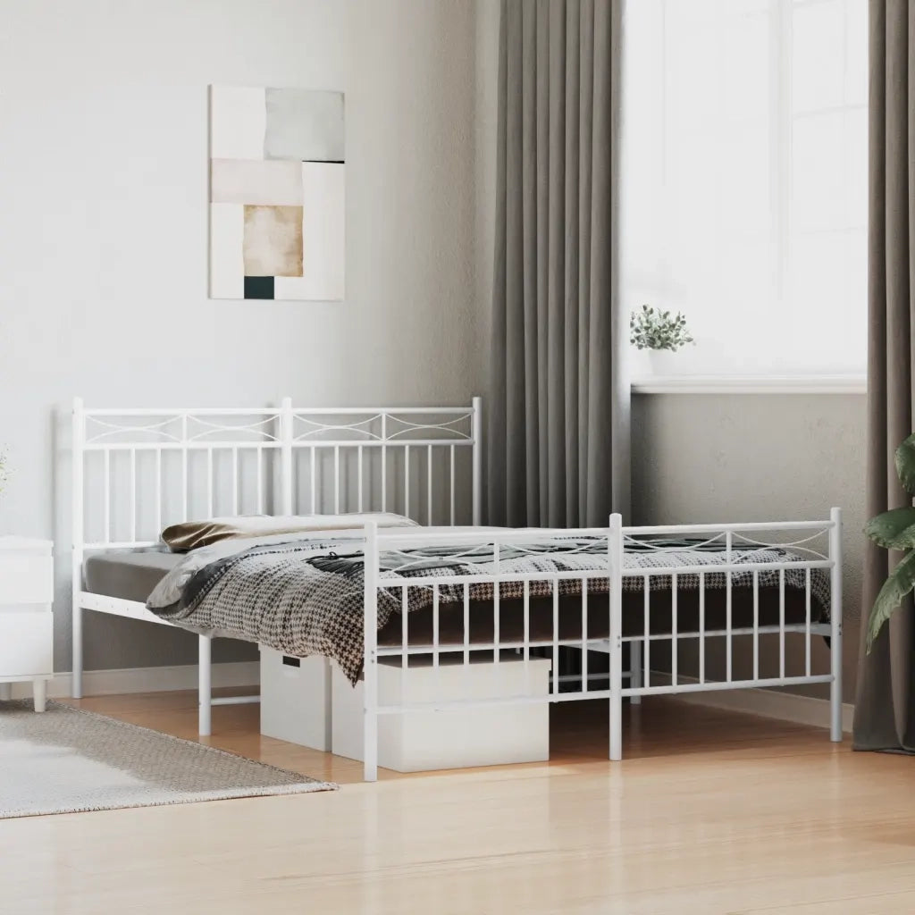 Giroletto con Testiera e Pediera-Struttura Letto Metallo Bianco 140x190 cm 607899