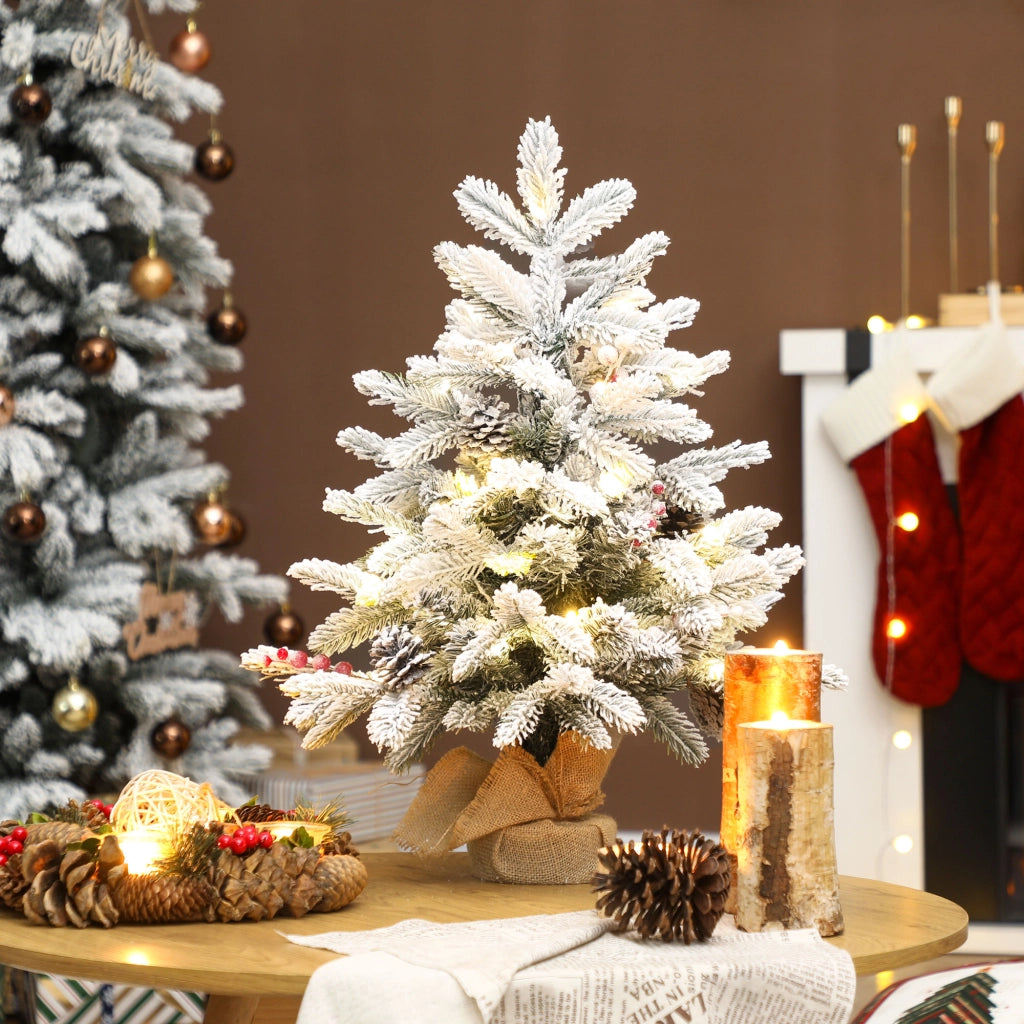 Albero di Natale Artificiale 60 cm con Luci LED e Neve ¨C zephmum ¨C Verde
