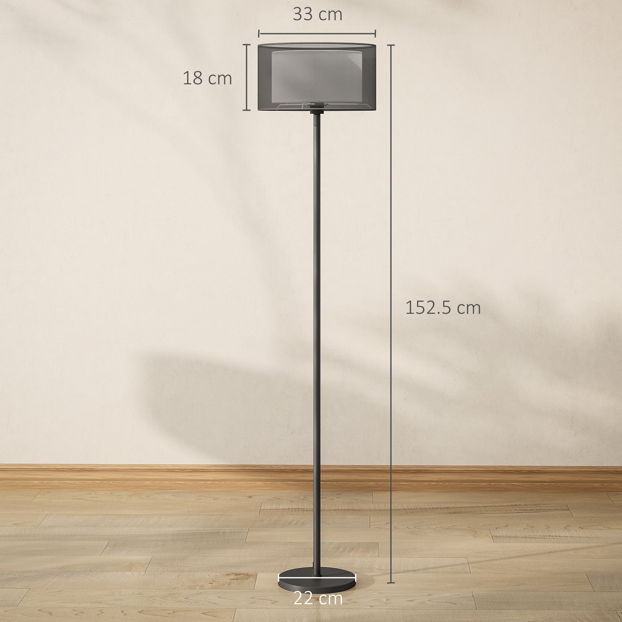 Lampada da Terra Design Moderno con Doppio Paralume Attacco E27 e Interruttore a Pedale in Metallo Ø33 x 152.5 cm Nero