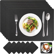 Set di assorbitori per piatti in legno finto - imballo da 6 assorbitori e 6 sottopiedini - stile moderno - resistente al calore - legno nero (44 x 30 cm)