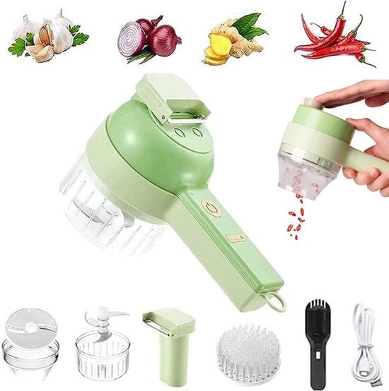 Mulinello per Verdure - Trasformatore di Verdure Elettrico - Mini Blender Elettrico - Trasformatore di Verdure - Tritacarne per Cibo - Design Ergonomico - Mulinello per Verdure Portatile 4-in-1 Elettrico - Verde