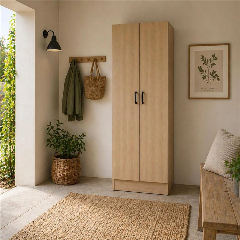 ARMADIO DA ARREDO IN LEGNO CON DUE ANTE COLORE ROVERE DIMENSIONI 60X42X180 CM