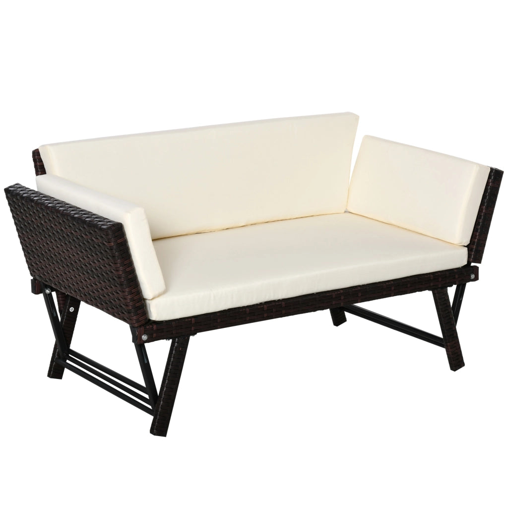 Divano da giardino 2 posti in rattan con braccioli abbattibili, marrone, 129 x 63 x 67 cm