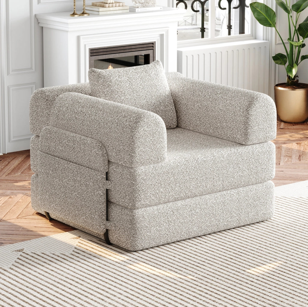 Divano letto 2 in 1 con vano portaoggetti nel bracciolo in chenille khaki