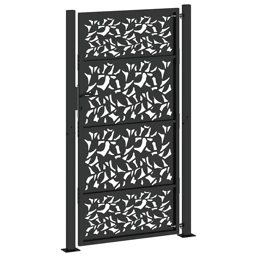 Cancello Giardino Nero 105x180 cm in Acciaio Design a Foglia