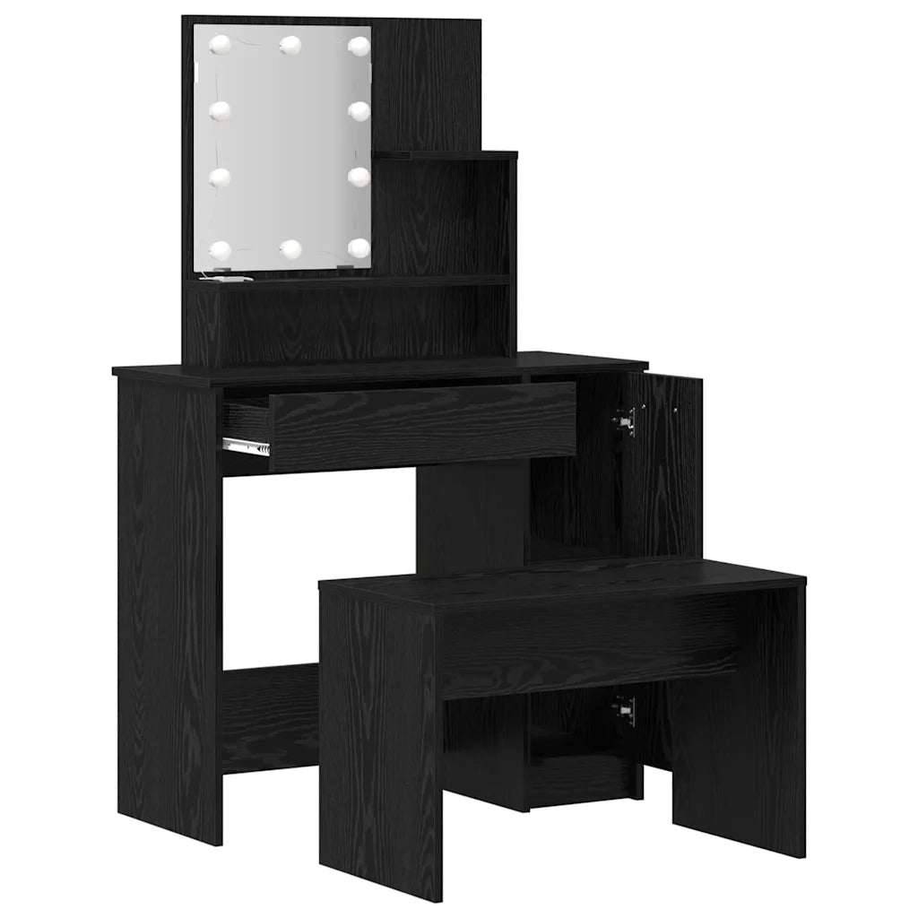 vidaXL Set Tavolo da Trucco Rovere nero 86.5 x 35 x 136 cm