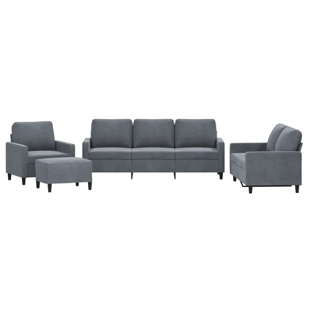 Set di Divani 4 pz con Cuscini Grigio Scuro in Velluto