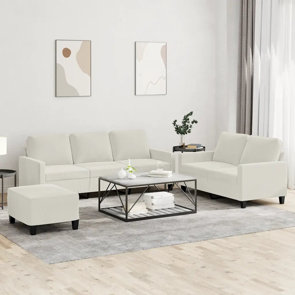 Set di Divani 3 pz con Cuscini Crema in Velluto 3201534