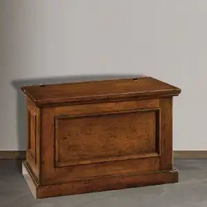 Cassapanca baule in legno massiccio con ruote arte povera noce scuro