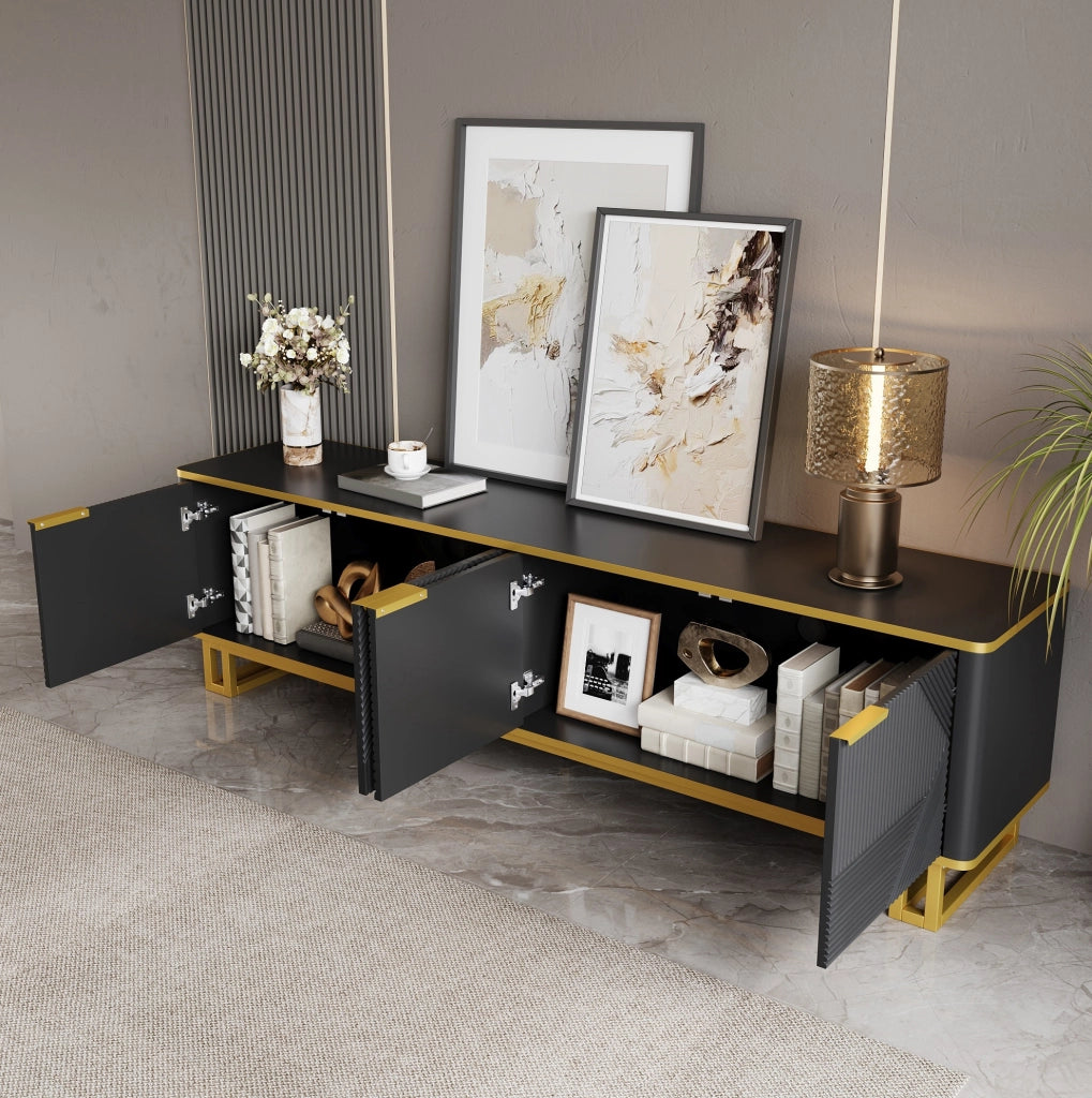 Mobile TV con ante e vano aperto 160x37;5x48 cm in MDF nero