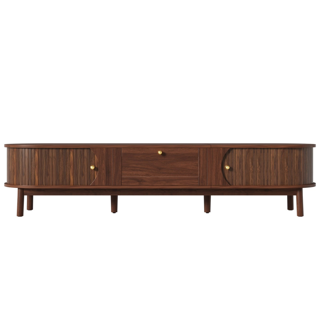 Mobile TV con 2 Cassetti e 2 Ante Scorrevoli; Angoli Arrotondati; Stile Moderno; 170??39;5??38 cm; in MDF; Noce